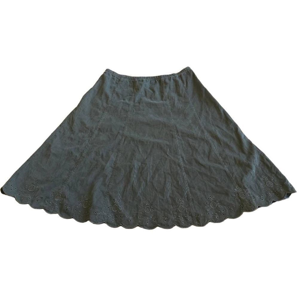 Vintage J jill womens Sz M olive laser cut embroidered floral skirt